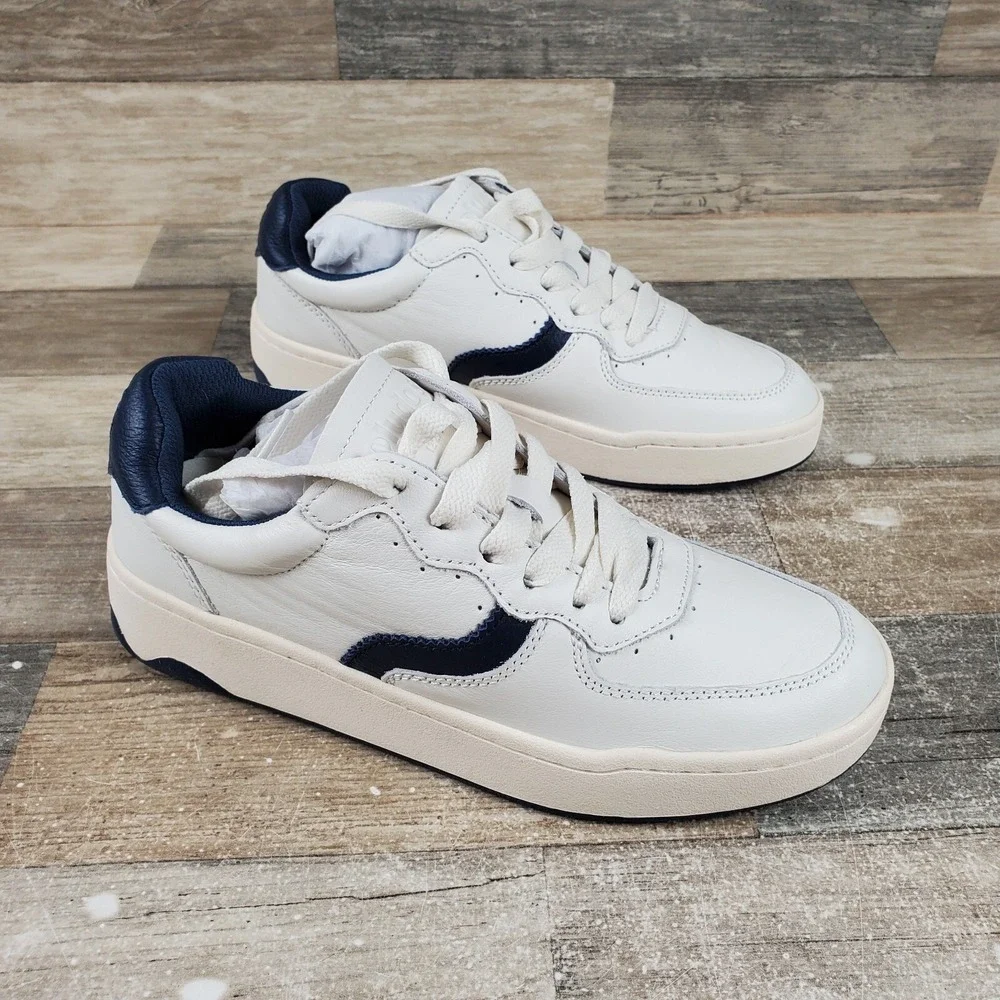 Soludos Roma Womens Shoes‎ Sz 6.5 White Navy Leather Low Top Casual Sneakers
